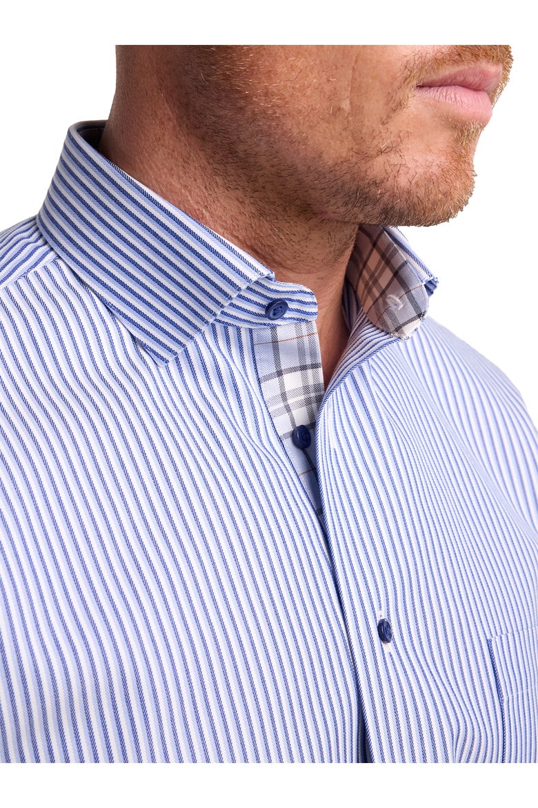 Cotton Spread Collar Twill Slim Contrast Trim Button Cuff Long Sleeve, Alternate, color, Blue