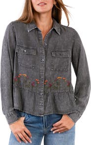Billy T Life is a Flower Embroidered Button-Up Shirt