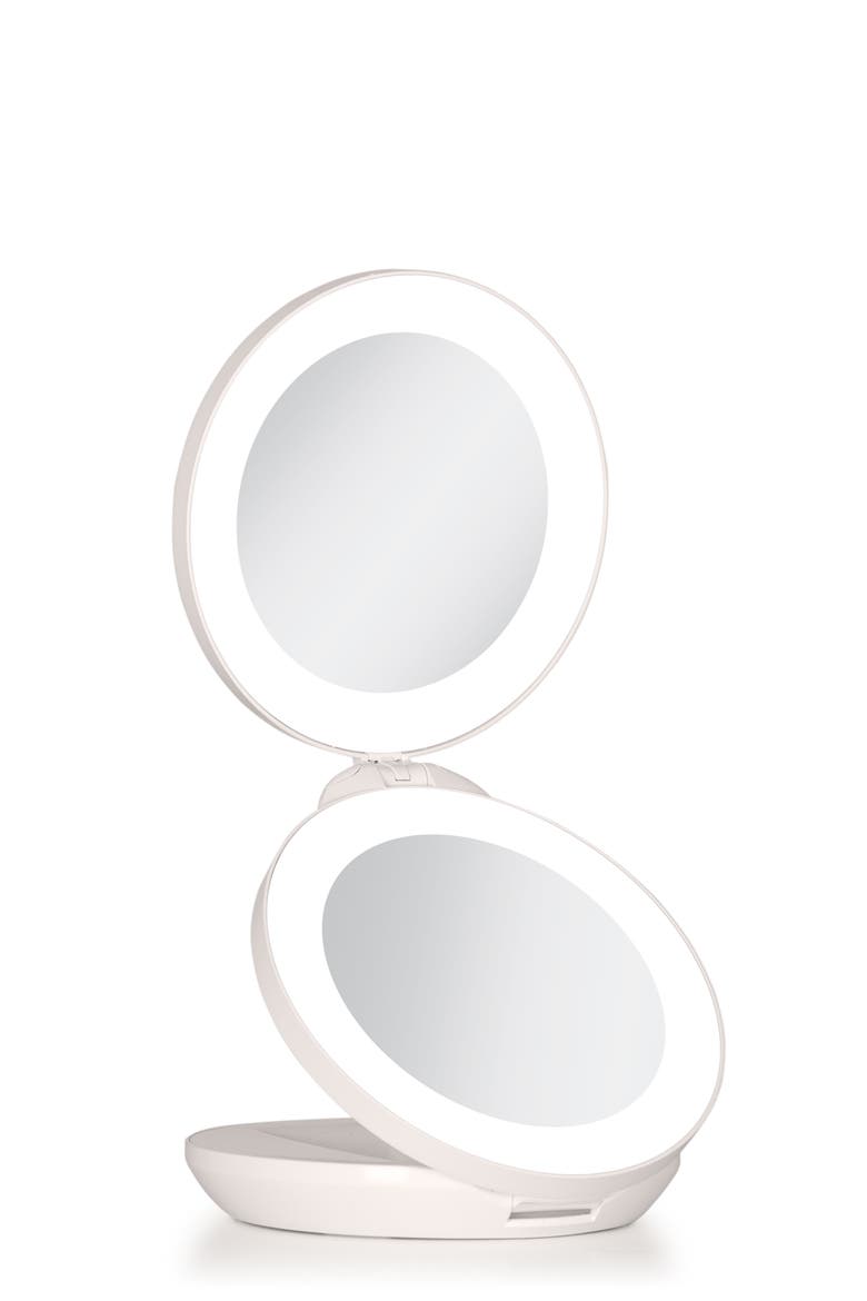 Lighted Travel Mirror with Magnification & Folding-to-Compact, Alternate, color, Taupe