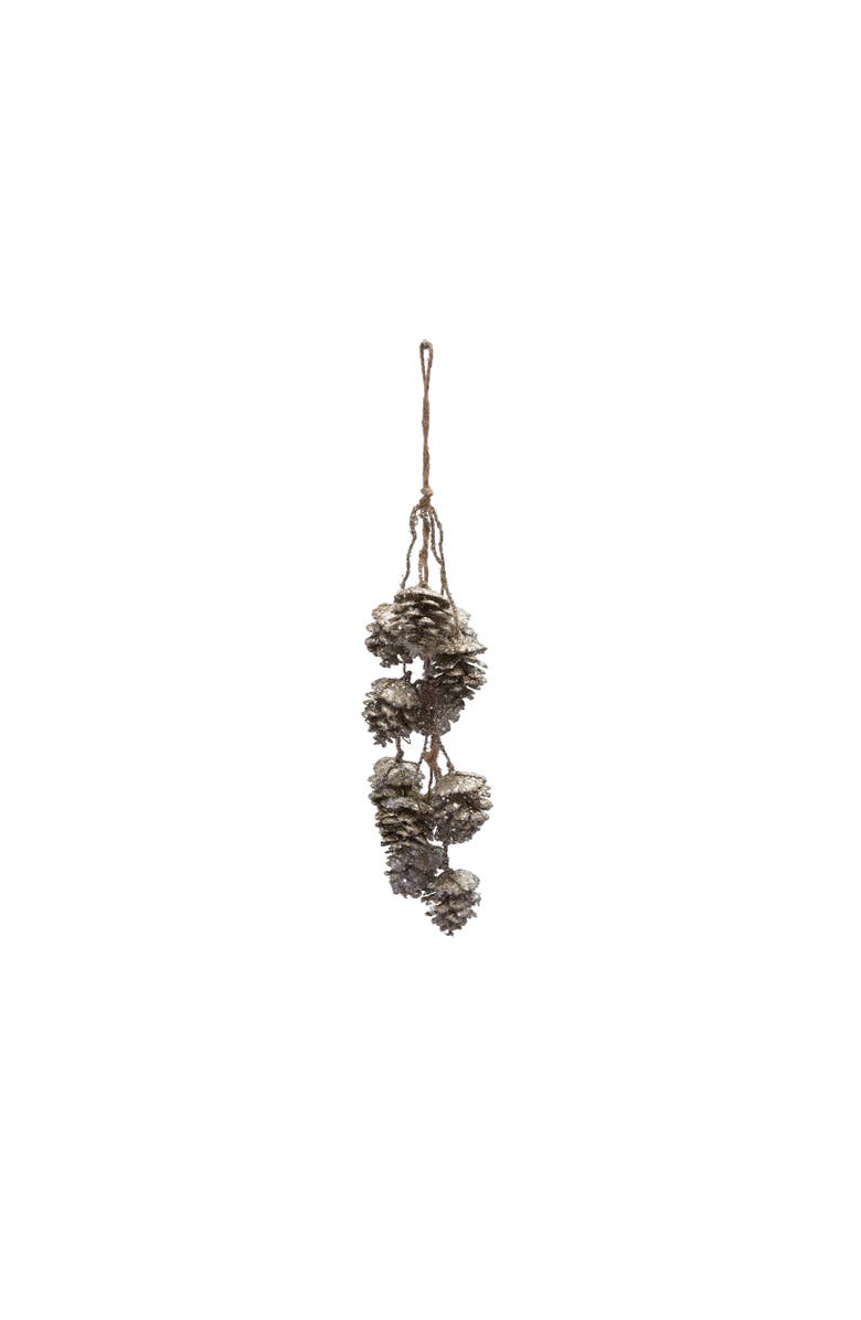 Storied Home Hanging Plastic Pinecone Bunch with Glitter, Champagne Finish, Main, color, Silver