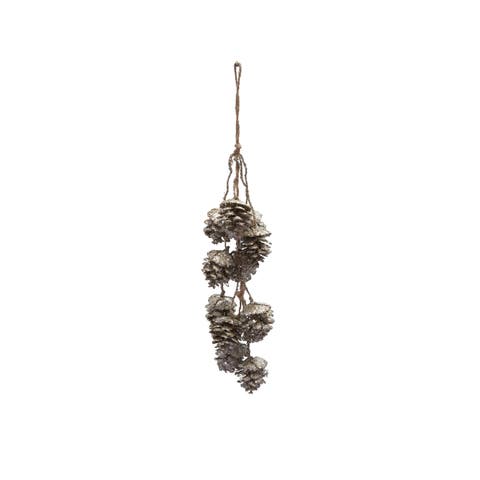 Hanging Plastic Pinecone Bunch with Glitter, Champagne Finish