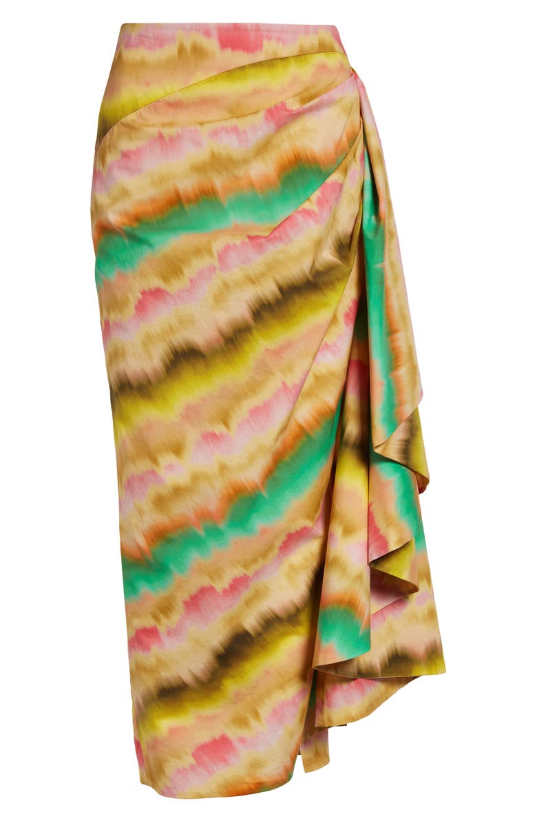 Lela Rose Sunset Ruffle Detail Cotton Poplin Pencil Skirt, Alternate, color, Yellow Multi