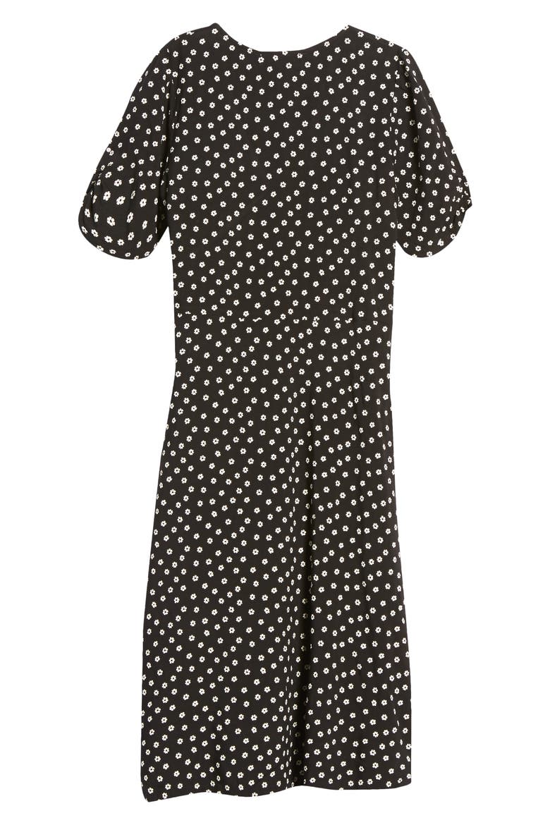 Print Faux Wrap Dress, Alternate, color, BLACK MINI DAISY