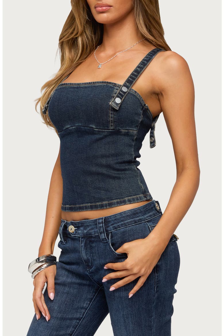 Koto Snap Button Stretch Denim Tank Top, Alternate, color, DARK-BLUE-WASHED