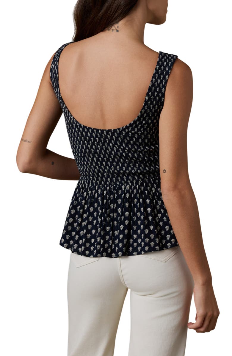 Faherty Sophia Sleeveless Smocked Peplum Top, Alternate, color, Navy Lotus Floral