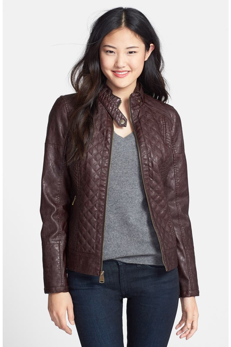 Quilted Faux Leather Jacket, Main, color, ESPRESSO