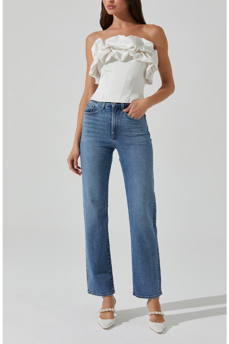 Sarahi Ruffle Detail Strapless Top, Alternate, color, WHITE