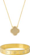 Adornia Halo Clover Pendant Necklace & Bracelet Set