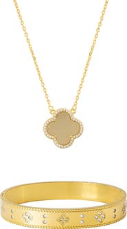 Adornia Halo Clover Pendant Necklace & Bracelet Set