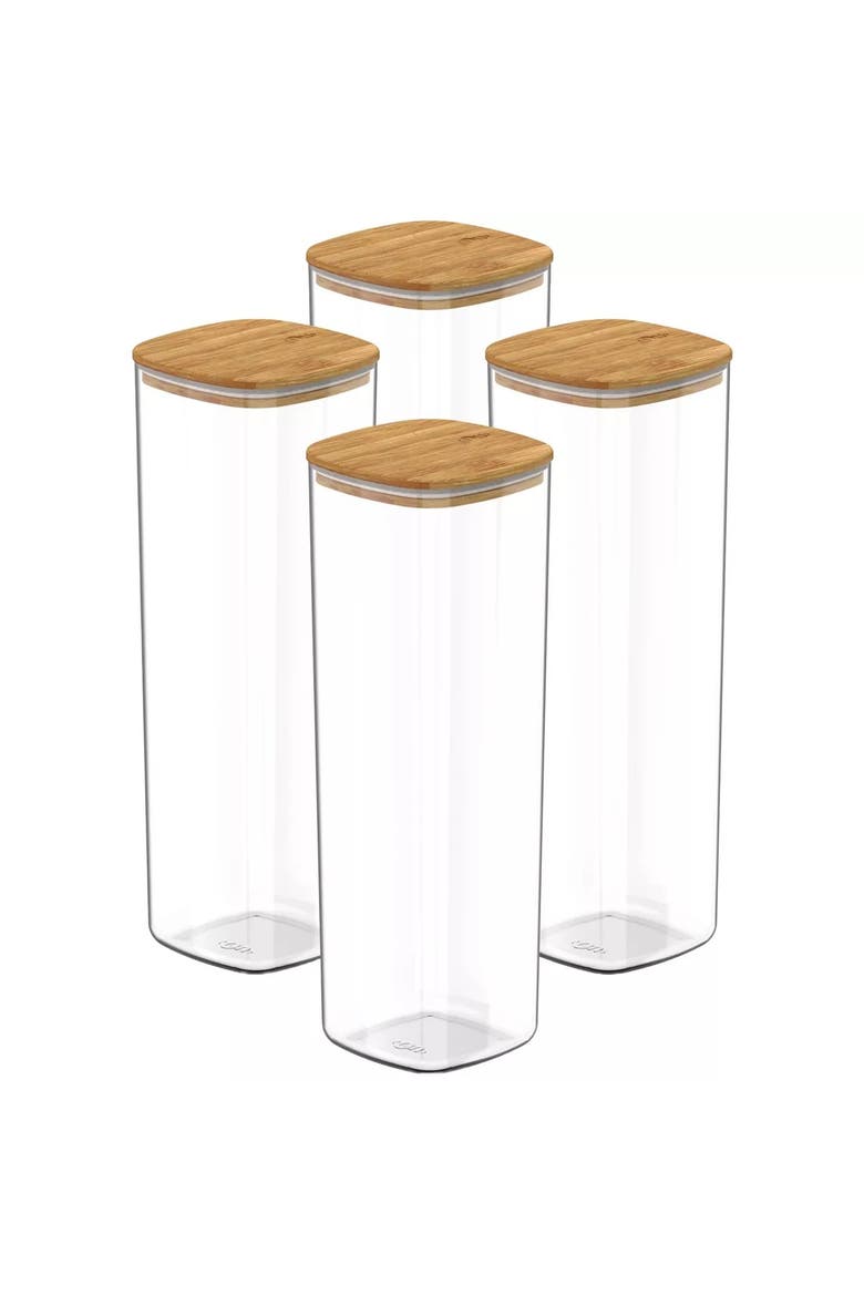 Clear Stackable Airtight Food Storage Container Set with Wood Lid 8 Piece, Main, color, Clear