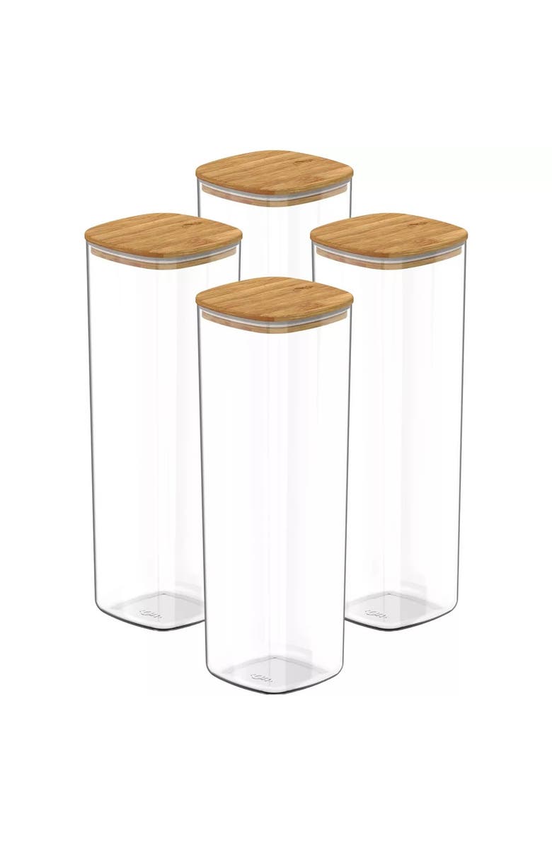 OU Clear Stackable Airtight Food Storage Container Set with Wood Lid 8 Piece, Main, color, 