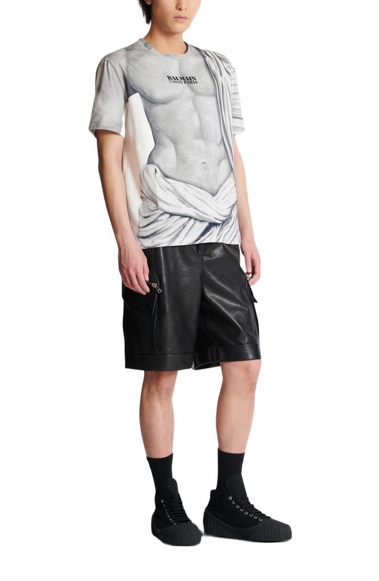 Balmain Logo T-Shirt With Statue Print, Main, color, Grey