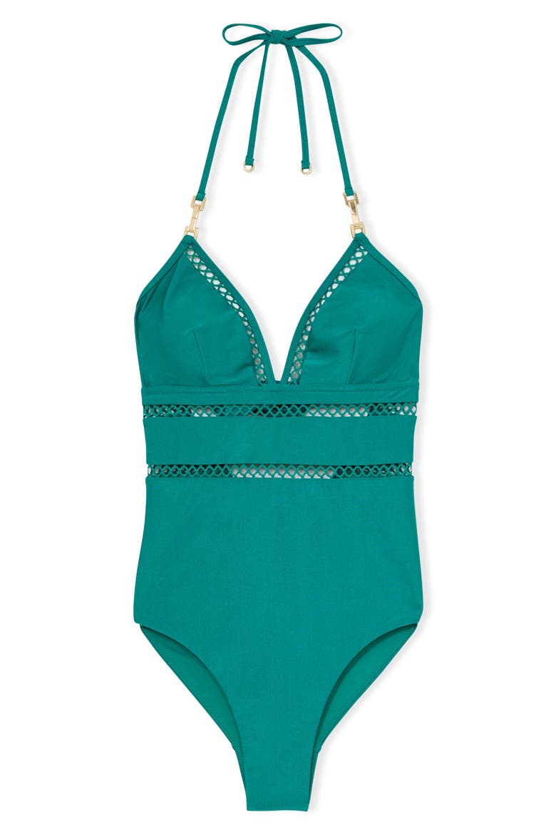 Aria Halter One Piece Swimsuit, Alternate, color, TEAL BLUE