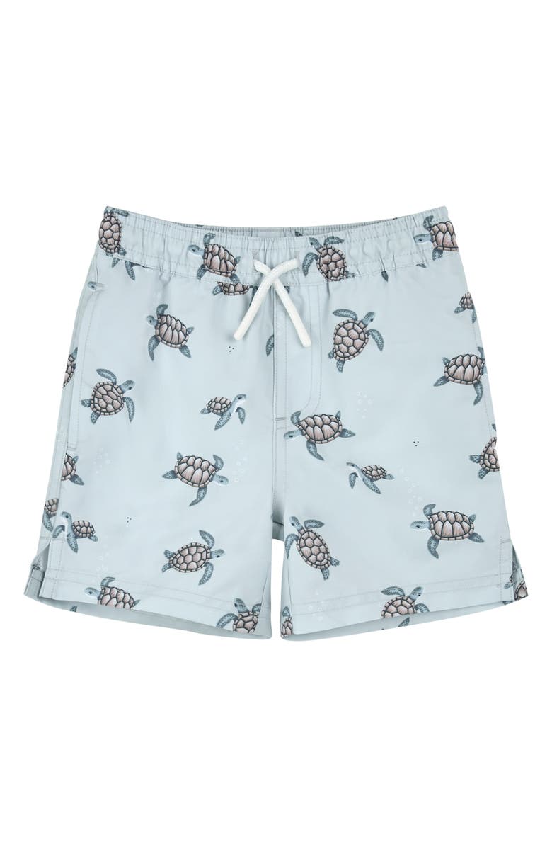 Petit Lem Kids' Sea Turtle Swim Trunks, Main, color, Light Blue
