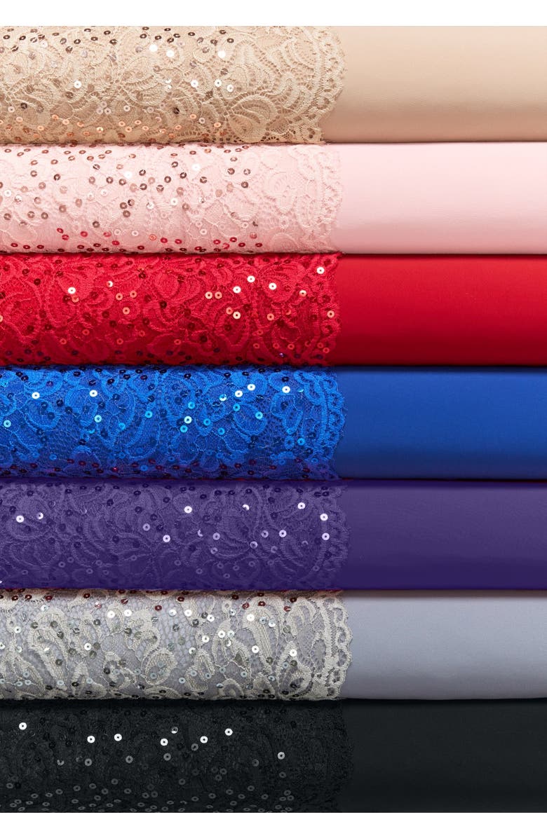 Roaman's Plus Size Sequin Lace Three Quarter Sleeve A-Line Gown, Alternate, color, Black