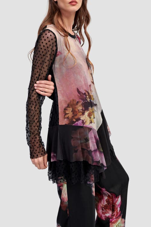 Alembika Mixed Florals Sheer Peplum Tunic In Multi