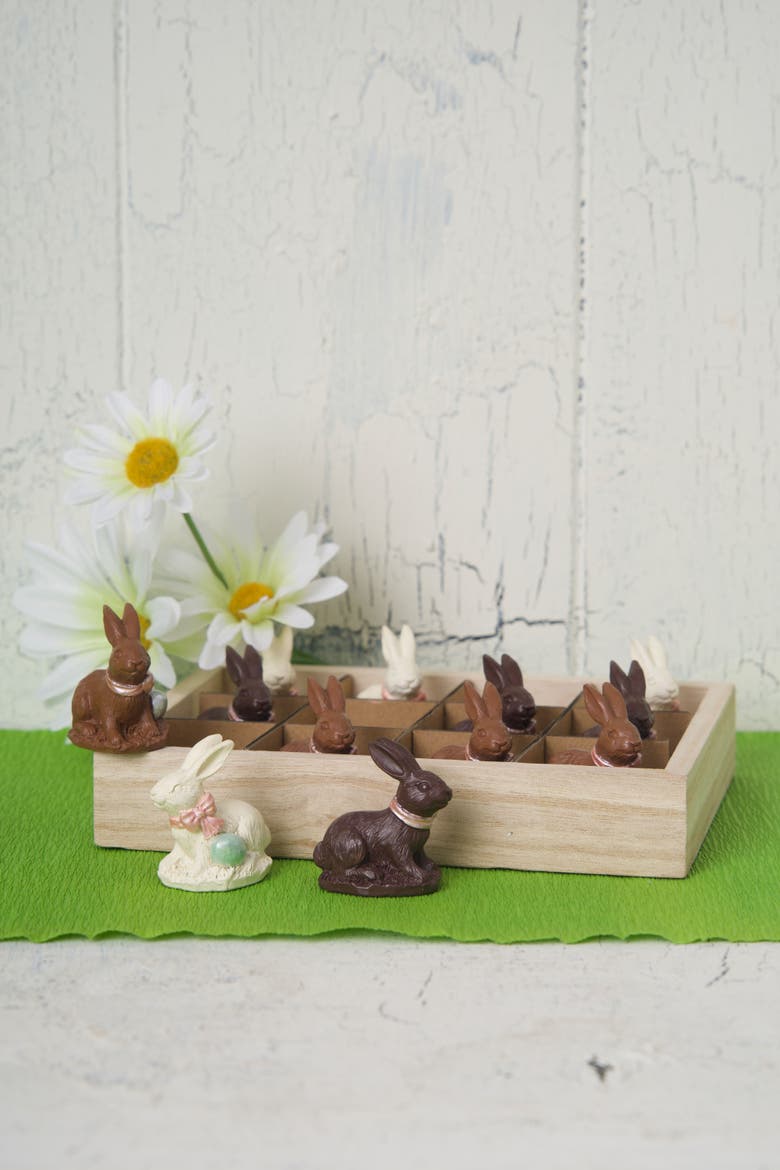 Easter Chocolate Bunny with Ribbons and Eggs Assortment of 12 Figurines, Alternate, color, Brown