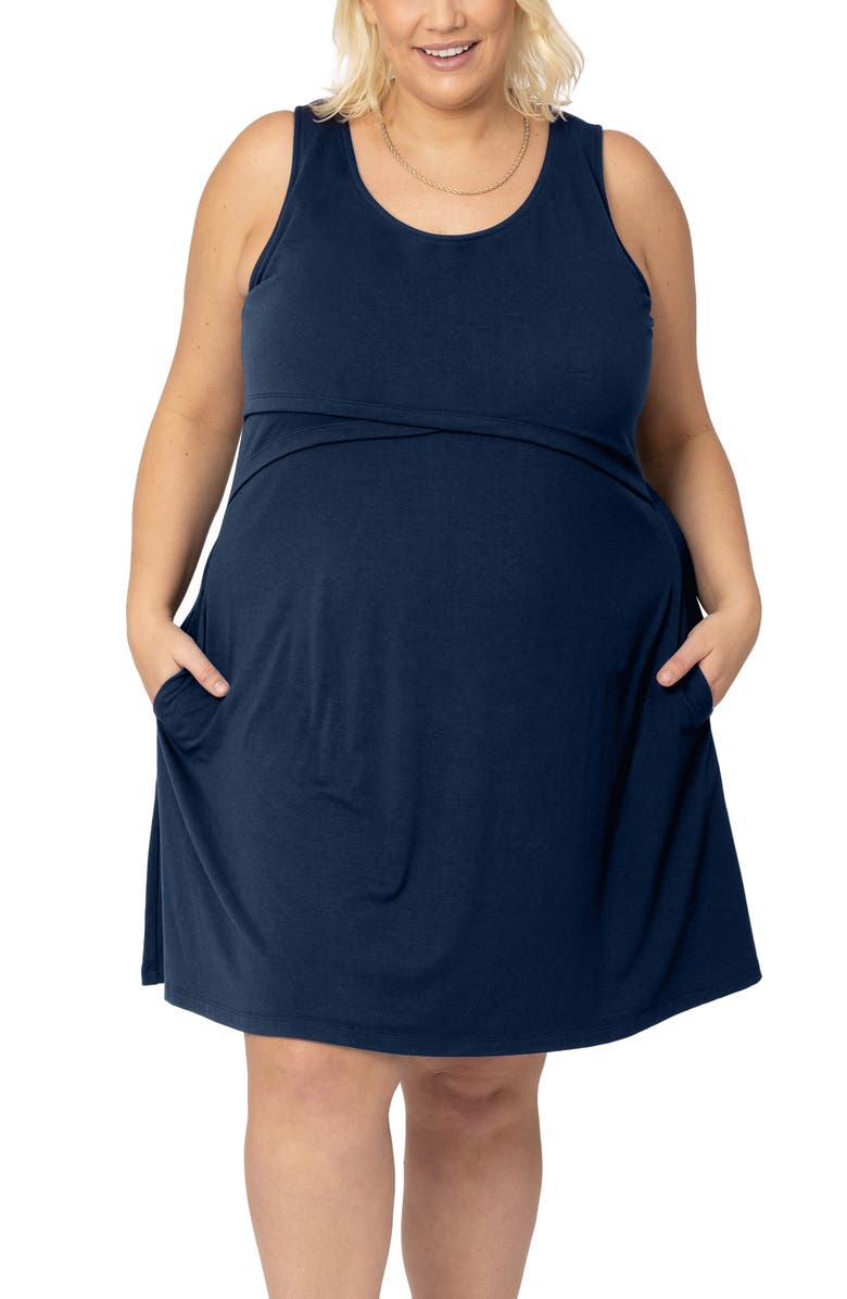 Kindred Bravely Penelope Crossover Nursing Dress, Main, color, Navy Blue