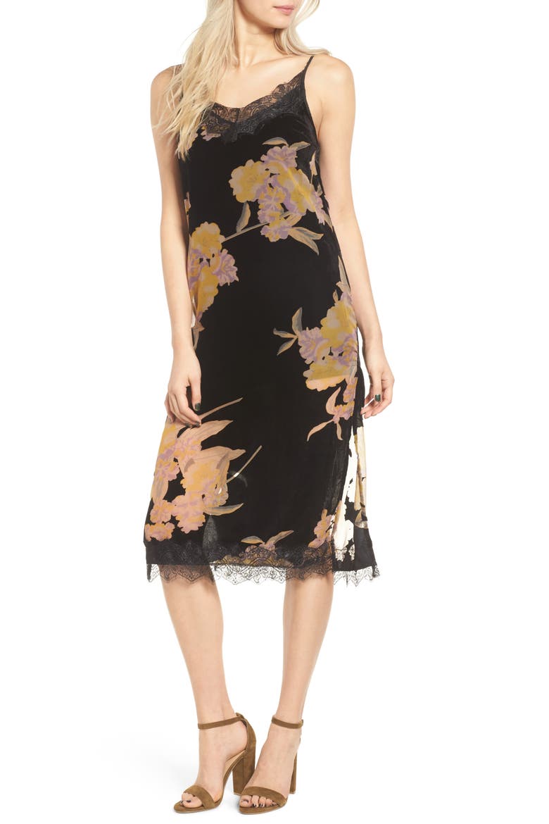 Velvet Burnout Midi Dress, Main, color, BLACK YELLOW