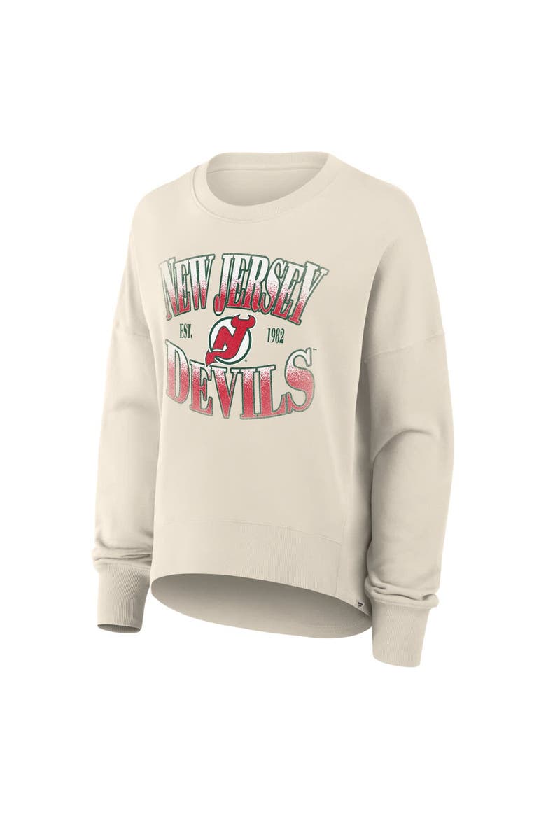 Women's Fanatics Cream New Jersey Devils Oversized Vintage Slice Pullover Sweatshirt, Alternate, color, Cream