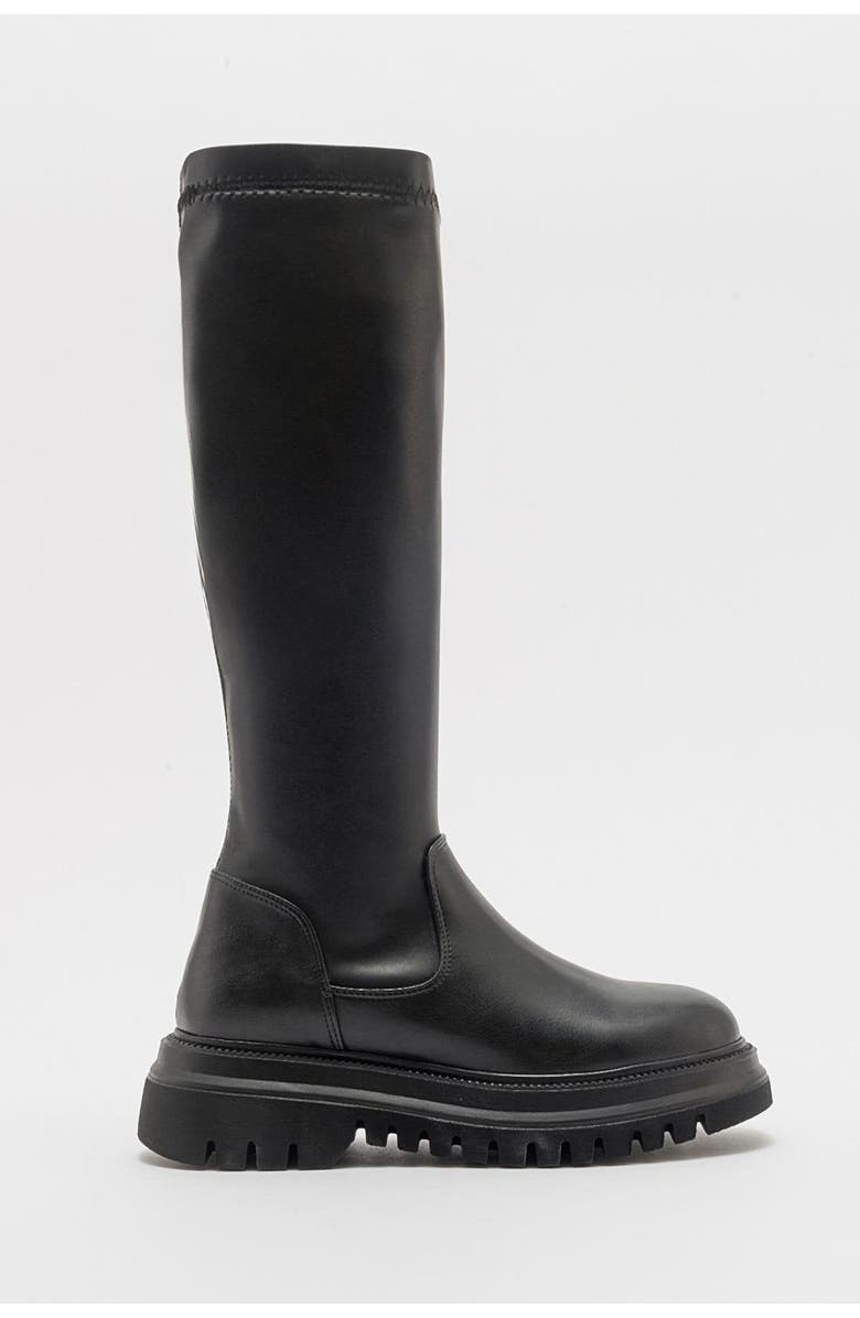 Prologue Shoes Henin Stretch Boot, Main, color, Black Stretch Faux Leather