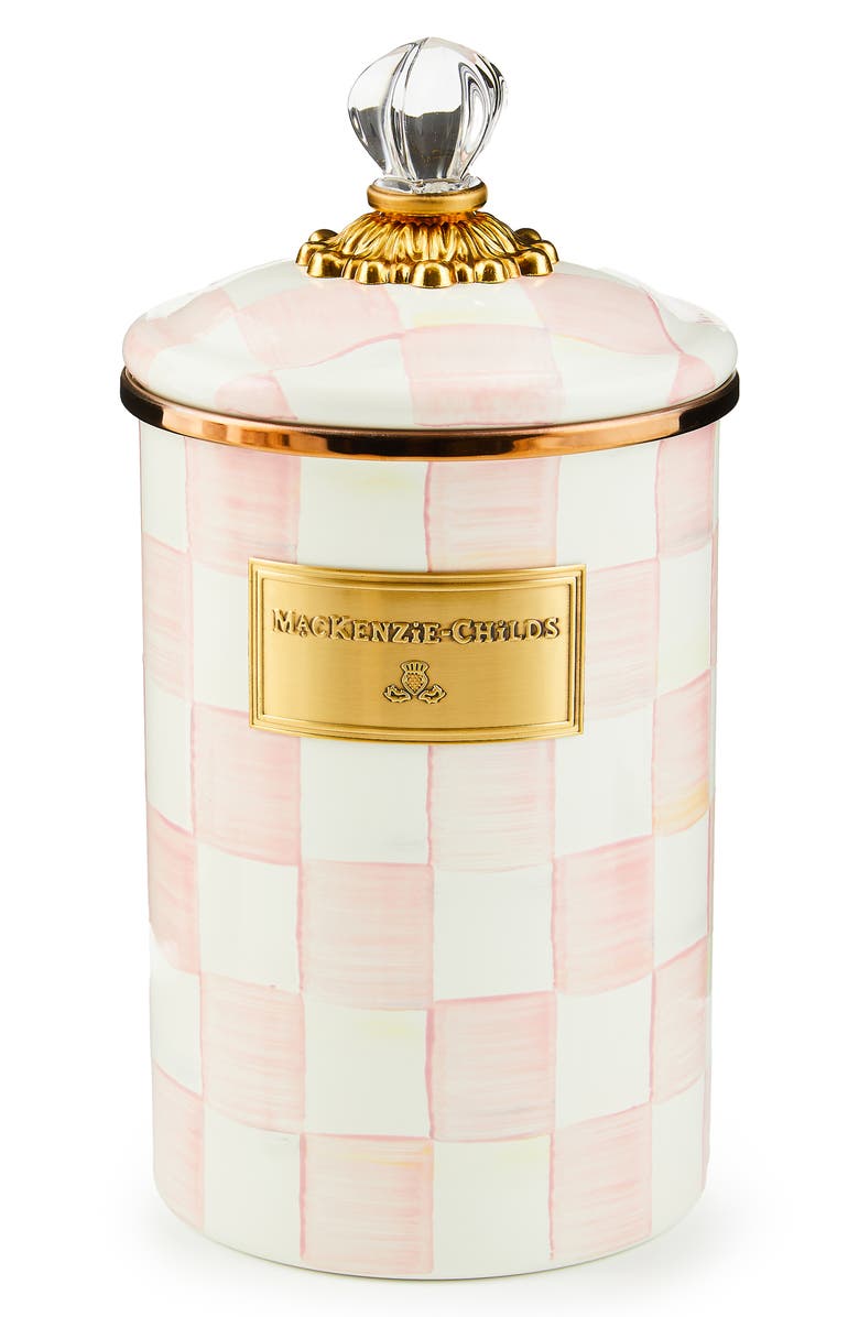MACKENZIE CHILDS Rosy Check Enameled Steel Large Canister, Main, color, Pink/ White