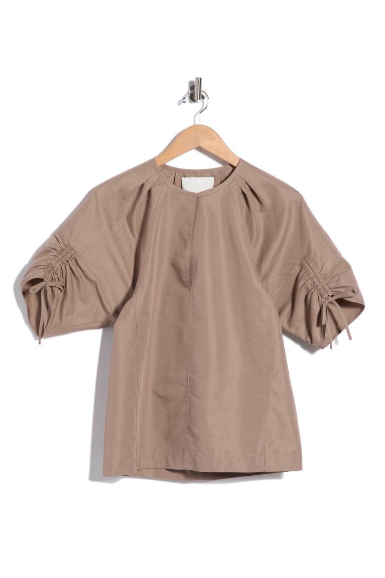 Shirred Sleeve Top, Main, color, STONE GREY