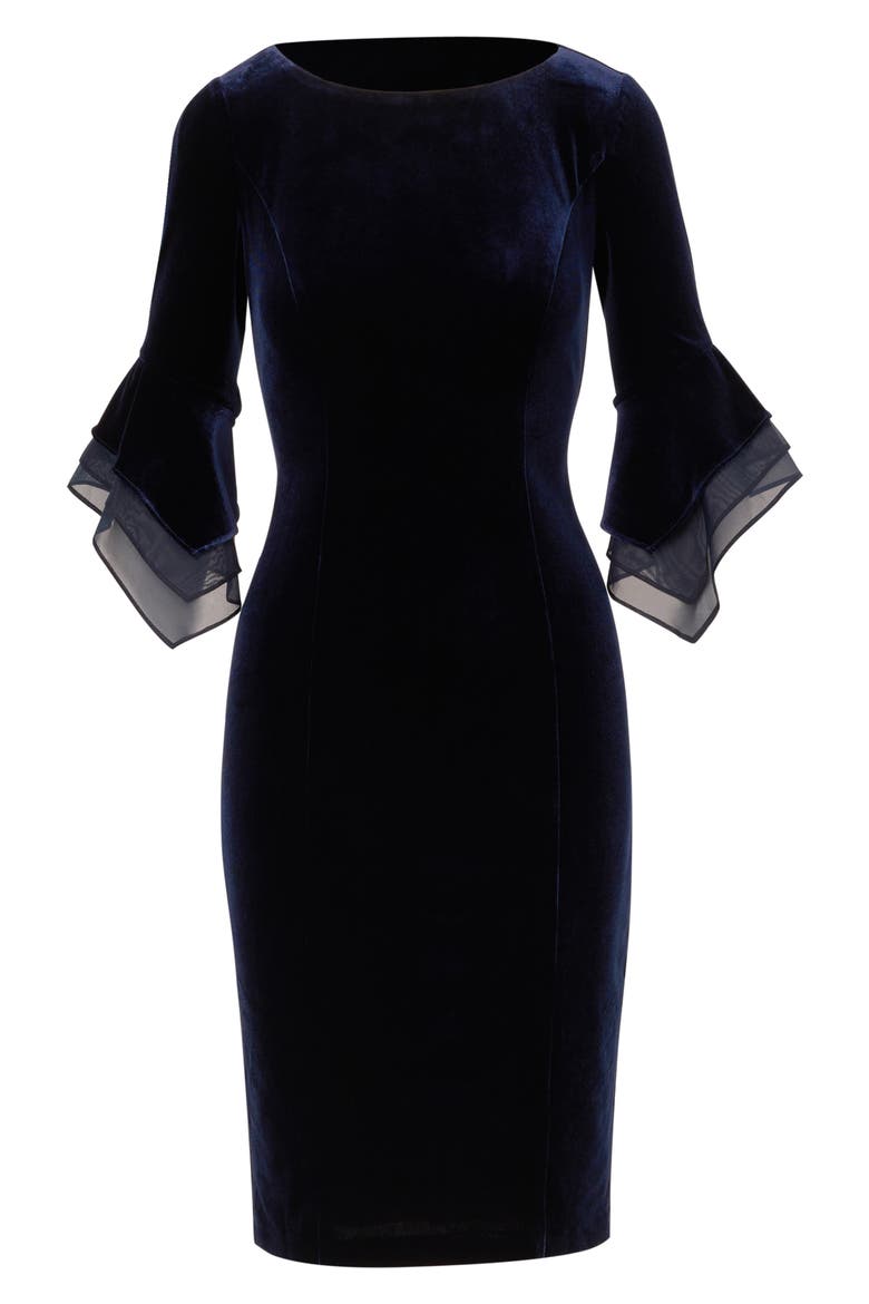 Velvet Bell Sleeve Sheath Dress, Alternate, color, MIDNIGHT