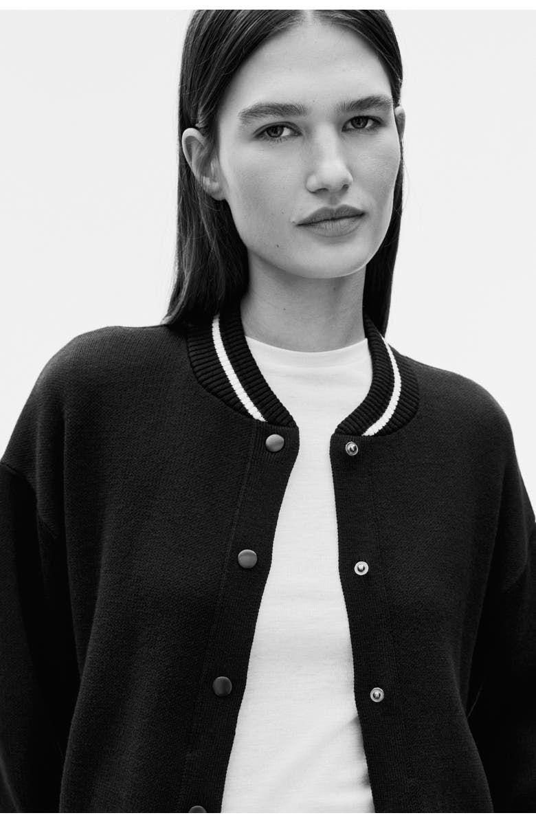 H&M Knitted Baseball Jacket, Alternate, color, Navy Blue