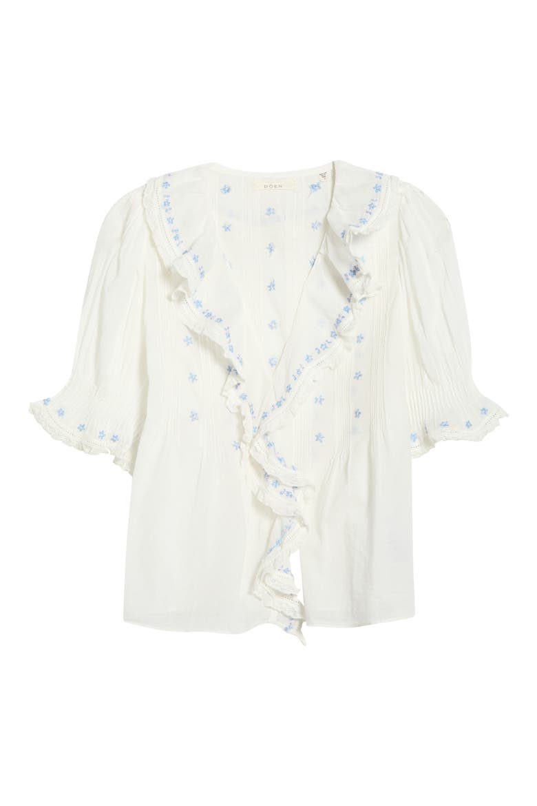 Hettie Embroidered Ruffle Organic Cotton Top, Alternate, color, SALT/ BLUE