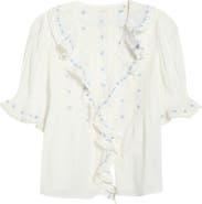 DÔEN Hettie Embroidered Ruffle Organic Cotton Top