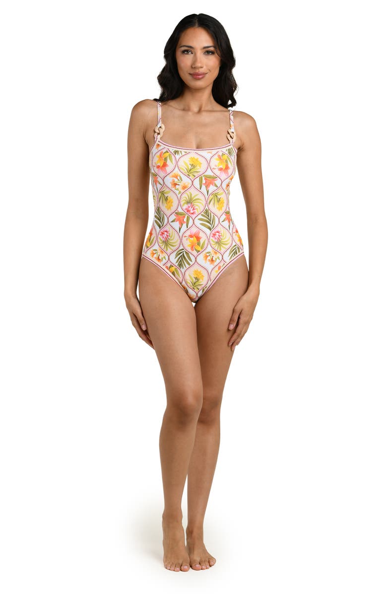 La Blanca Palm One-Piece Swimsuit, Alternate, color, White Multi
