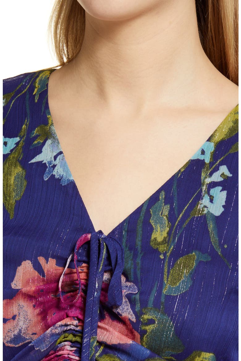 Floral Ruched Front Midi Dress, Alternate, color, NAVY MULTI
