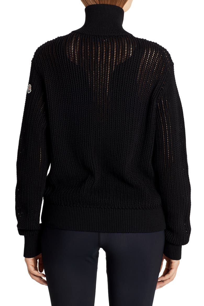Zip Turtleneck Cotton Cardigan, Alternate, color, BLACK
