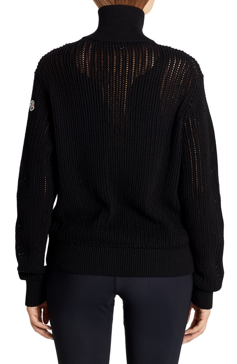 Moncler Zip Turtleneck Cotton Cardigan, Alternate, color,