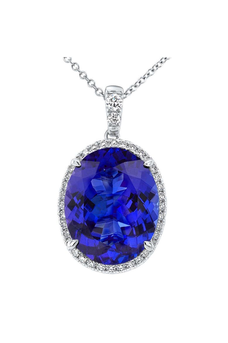 5 Ct TW Oval Tanzanite & Lab Grown Diamond Halo Pendant 14k Gold Necklace, Main, color, 14k White Gold