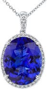 Bliss Diamond 5 Ct TW Oval Tanzanite & Lab Grown Diamond Halo Pendant 14k Gold Necklace