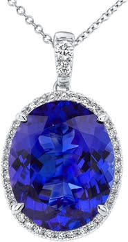 Bliss Diamond 5 Ct TW Oval Tanzanite & Lab Grown Diamond Halo Pendant 14k Gold Necklace