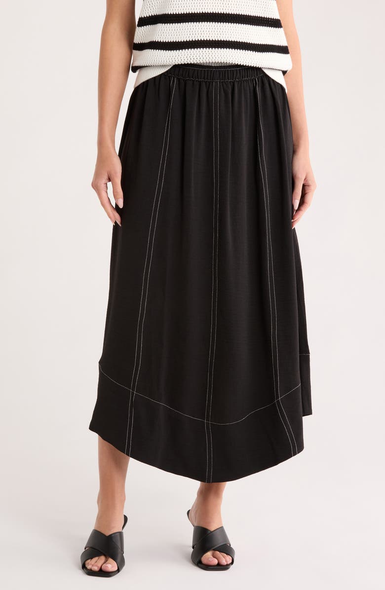 Adrianna Papell Topstitched A-Line Skirt, Main, color, Black/ Ivory