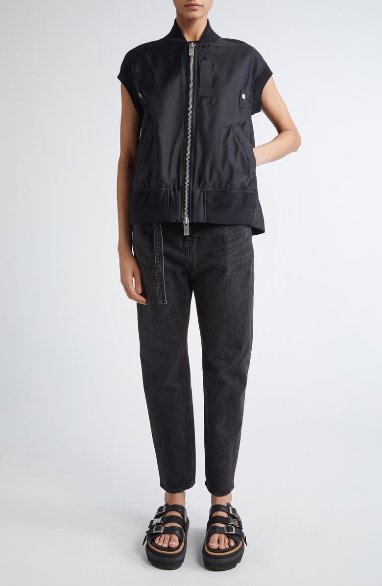 Sacai Nylon Twill Short Sleeve Bomber Jacket, Alternate, color, 