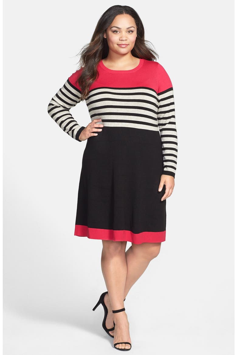 Colorblock Stripe Sweater Dress, Main, color, BLACK MULTI