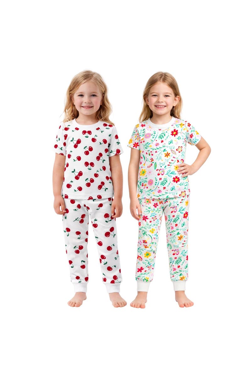 BenBen Girls Soft 2 Pack Short Sleeve Pajama Sets, Alternate, color, Red/White