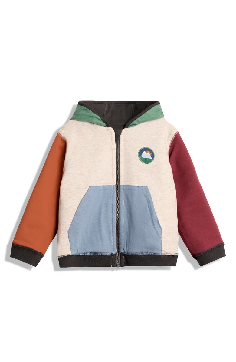 JOJO MAMAN BEBE Kids' T-Rex Appliqué Reversible Cotton Zip-Up Hoodie, Alternate, color, Charcoal