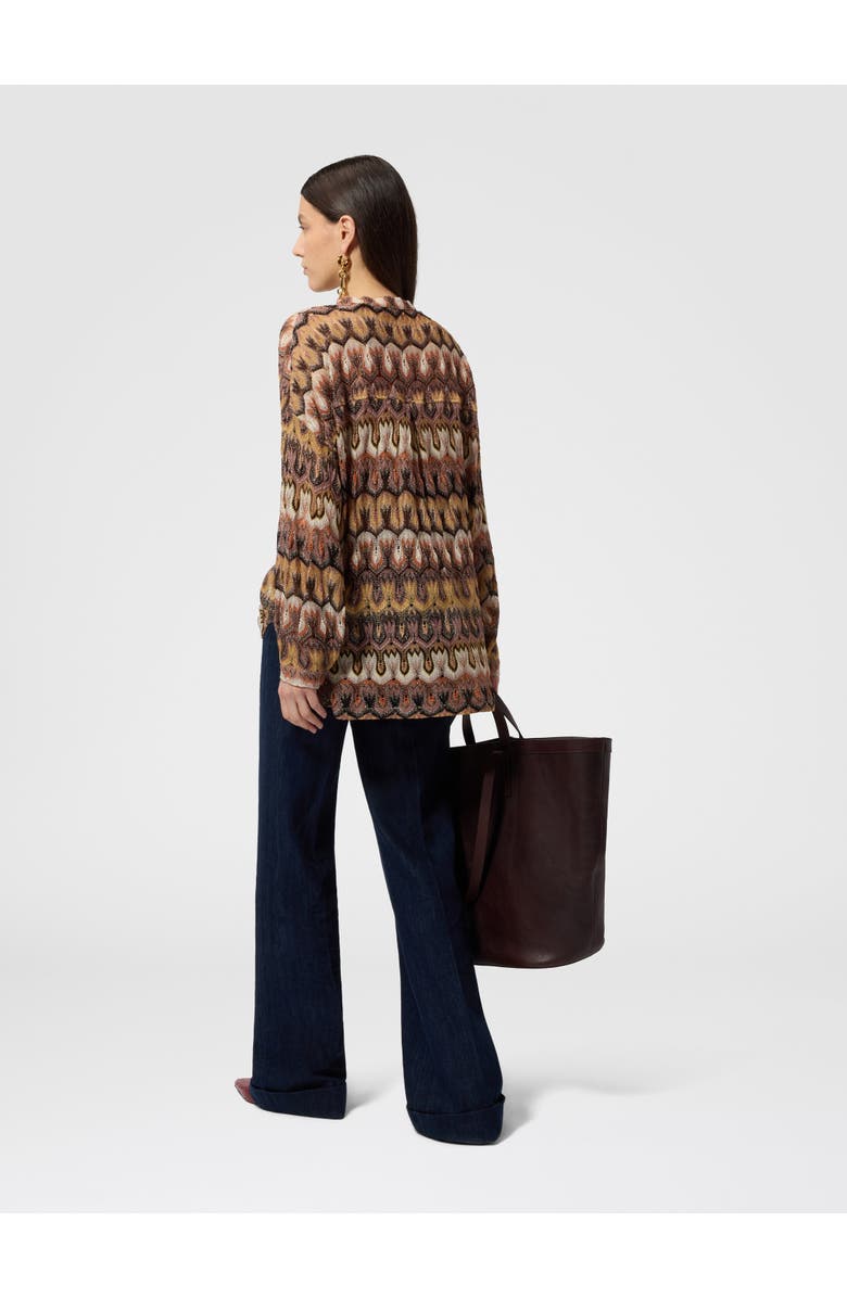 Missoni Oversized Blouse In Viscose Lamé With Arabesque Motif, Alternate, color, Tan