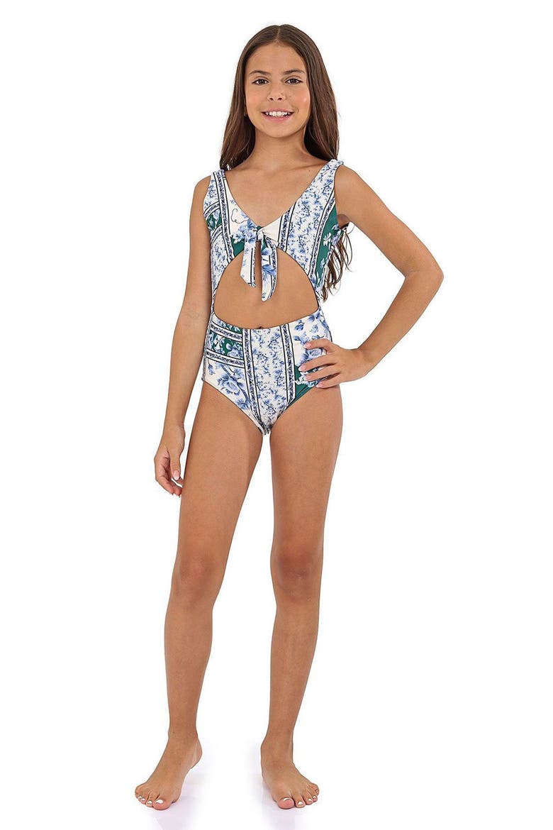 Kids' Iliana Ivy Cutout Reversible One-Piece Swimsuit, Alternate, color, BLUE MULTI