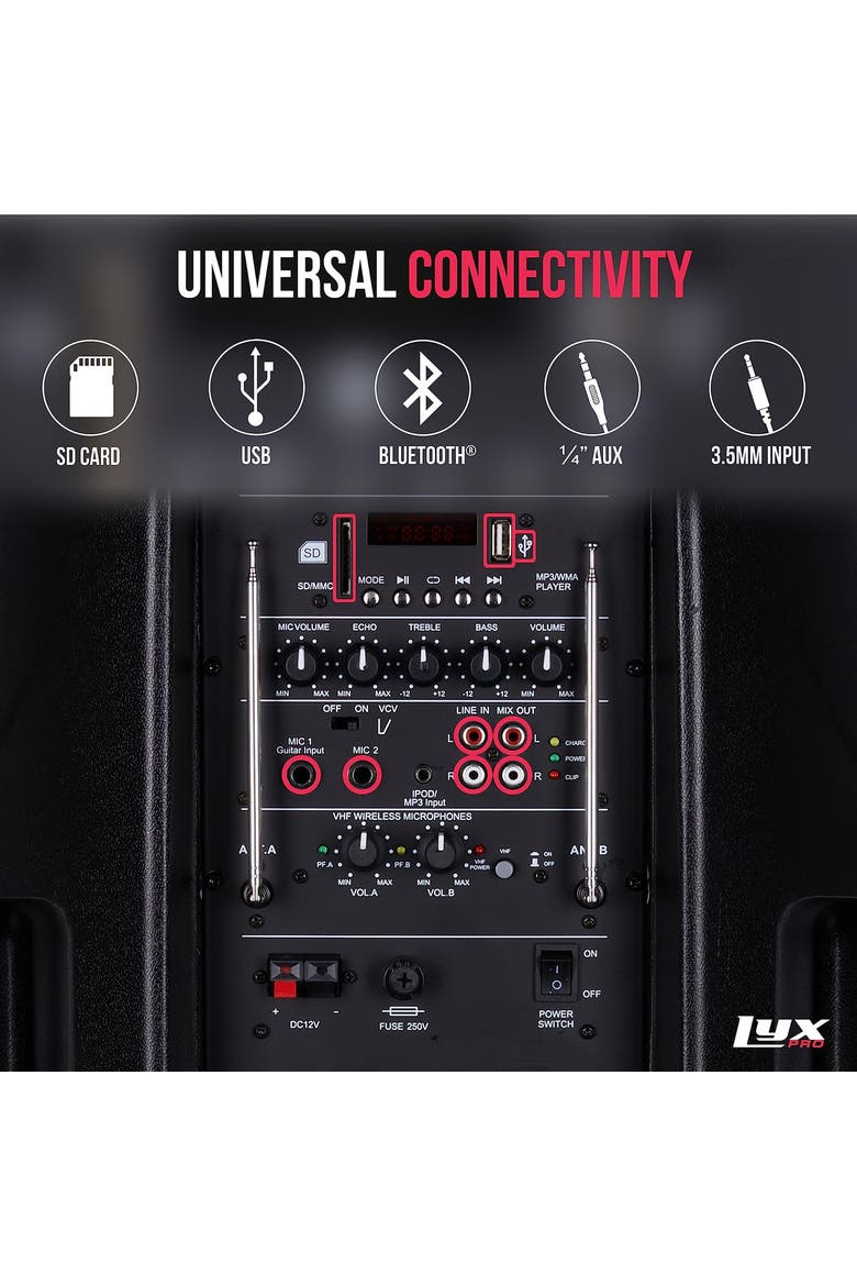 Rechargeable Battery PA Speaker, PA System W/Equalizer SD Slot & Built-in Bluetooth, Alternate, color, Black