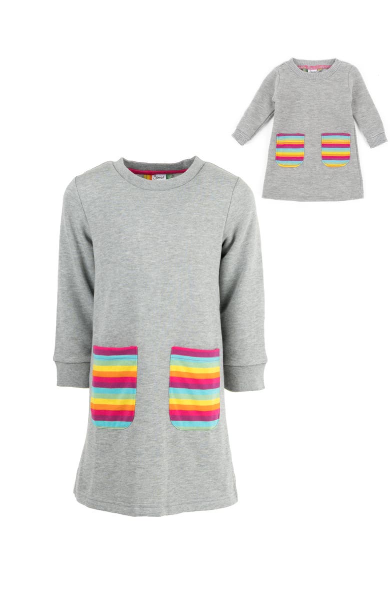 Leveret Girls Sweatshirt Dress with Matching Doll Dress, Alternate, color, Light Gray