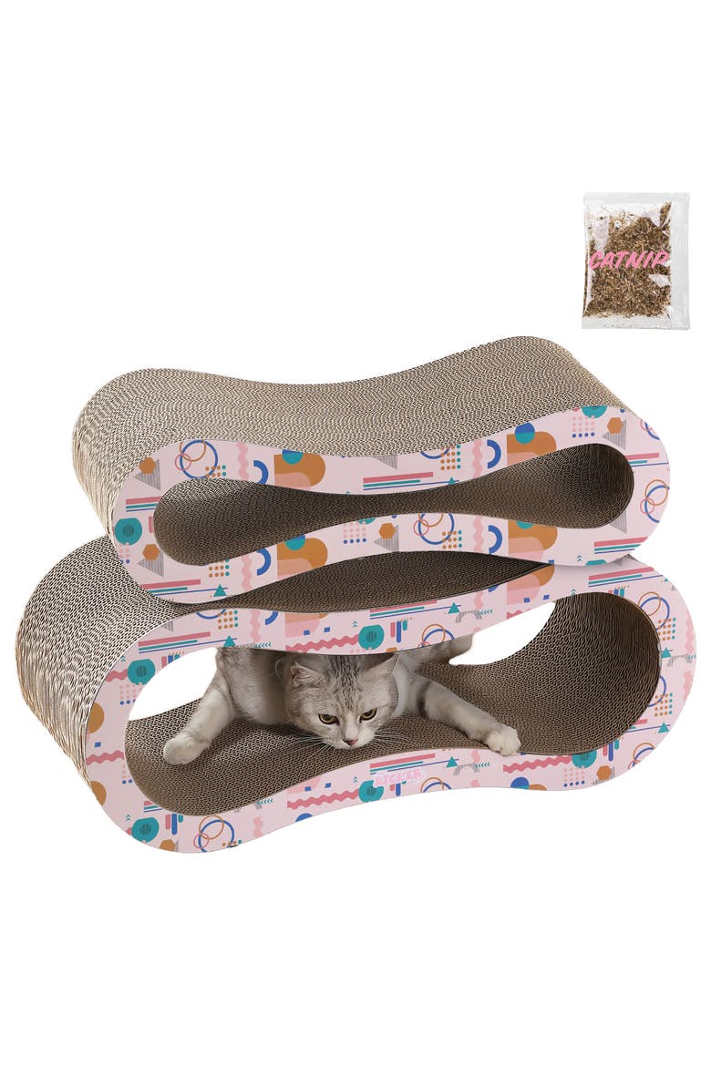 Suvi Modern Cardboard Infinity 2-in-1 Lounge Bed Cat Scratcher with Catnip, Main, color, Multi Colored