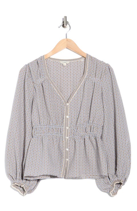 Balloon Sleeve Button-Up Peplum Top