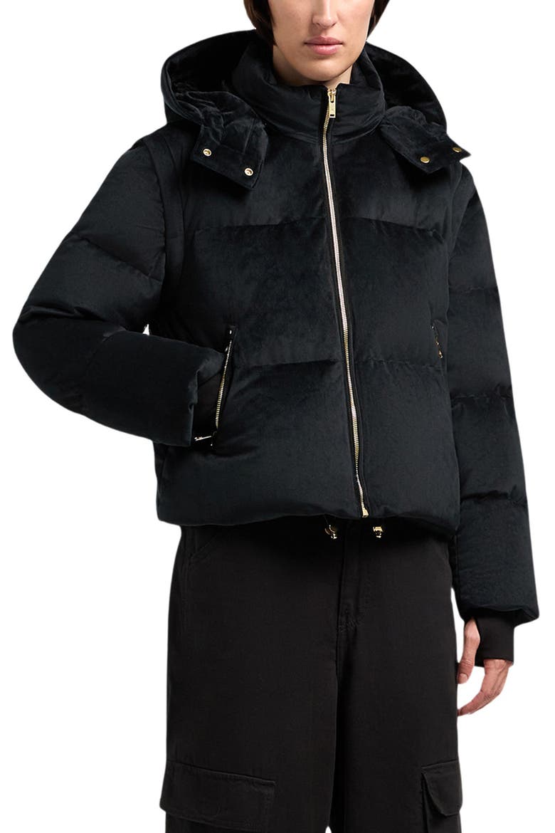 Misti Water & Wind Resistant 800 Fill Power Down Convertible Velour Jacket, Main, color, BLACK